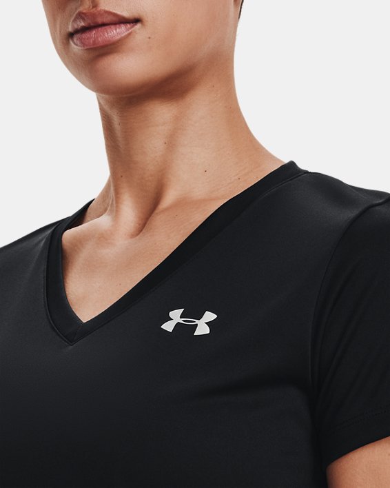 Women's UA Velocity V-Neck Short Sleeve, Black, pdpMainDesktop image number 3